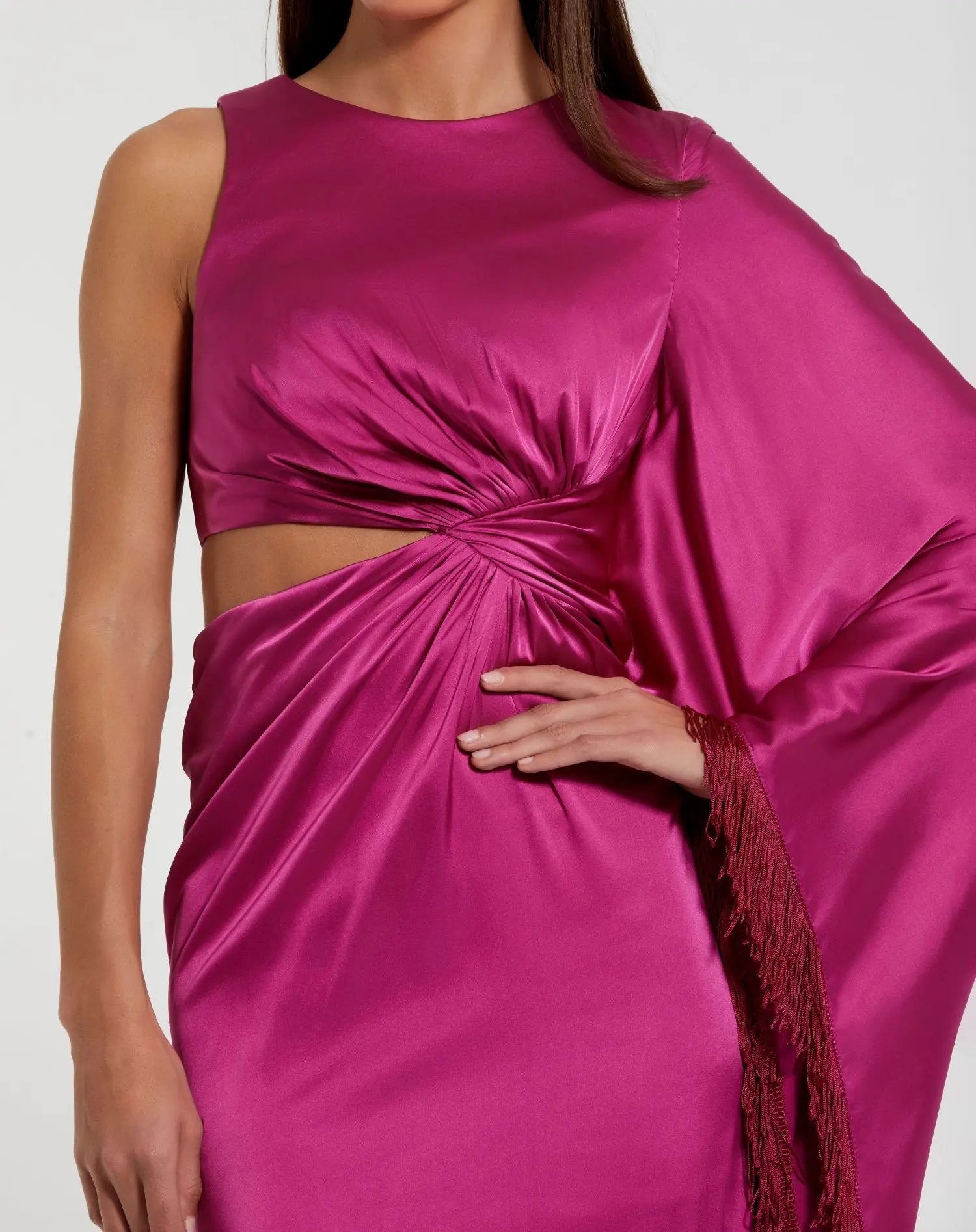 Hot Pink Cut Out Fringe Kaftan Gown