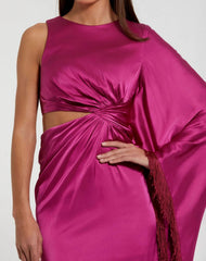 Hot Pink Cut Out Fringe Kaftan Gown