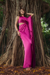 Hot Pink Cut Out Fringe Kaftan Gown
