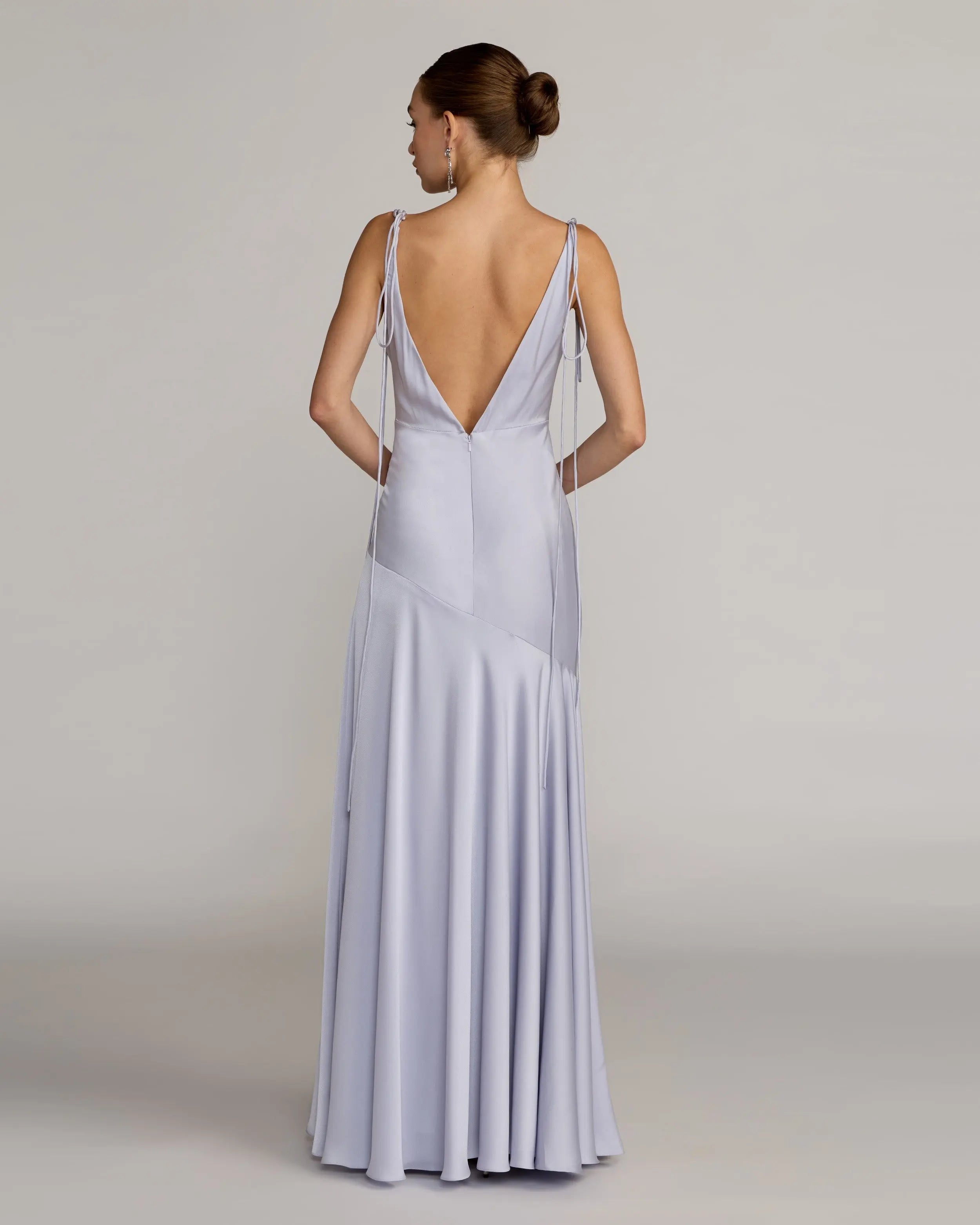 Purple Charmeuse Cowl Gown With Thin Bow Straps