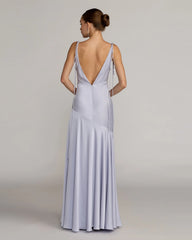Purple Charmeuse Cowl Gown With Thin Bow Straps
