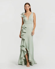 Green Ruffle Trumpet Gown With Bow