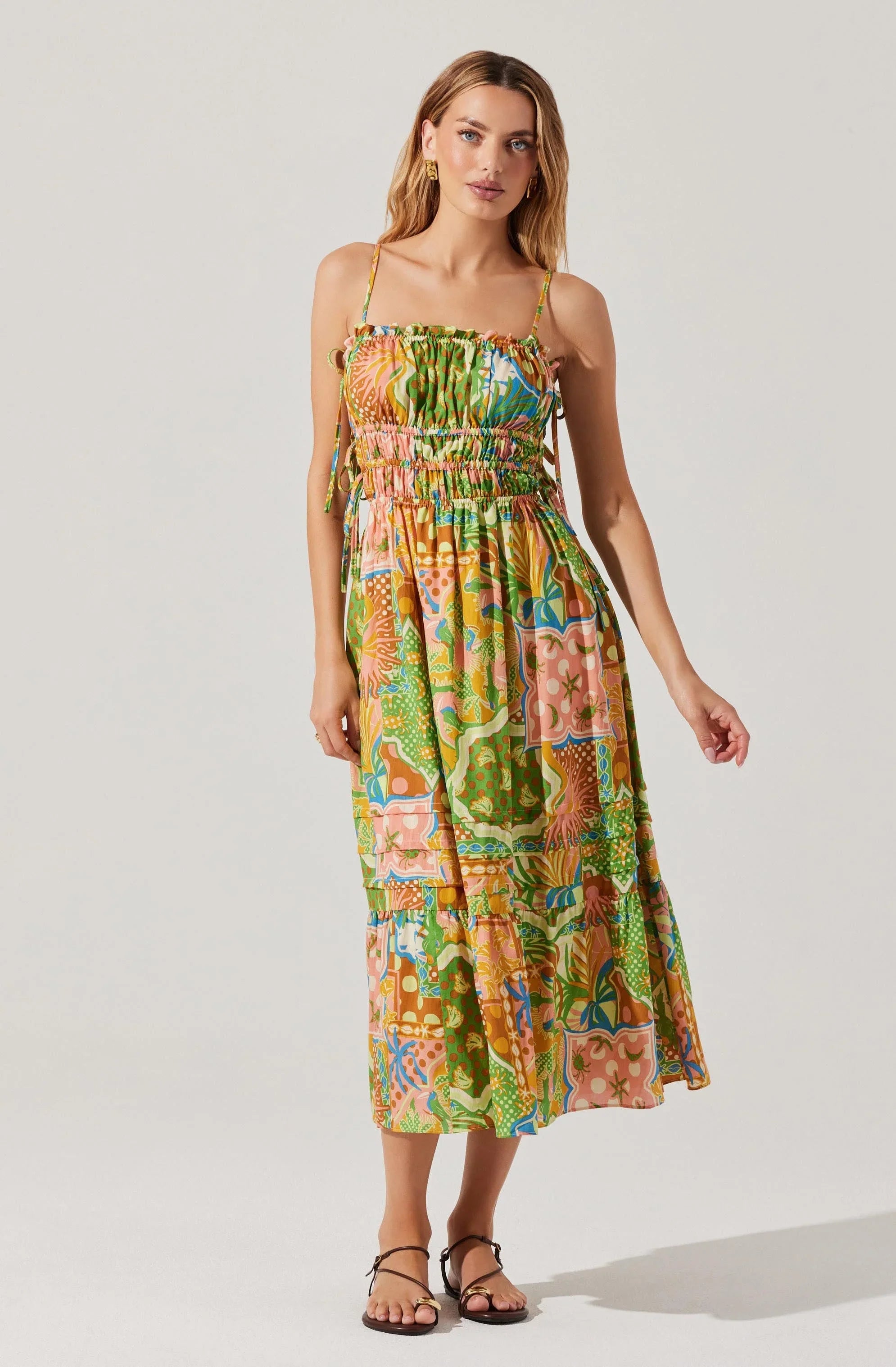 Lbruh Elisabeth Printed Shirred Midi Dress