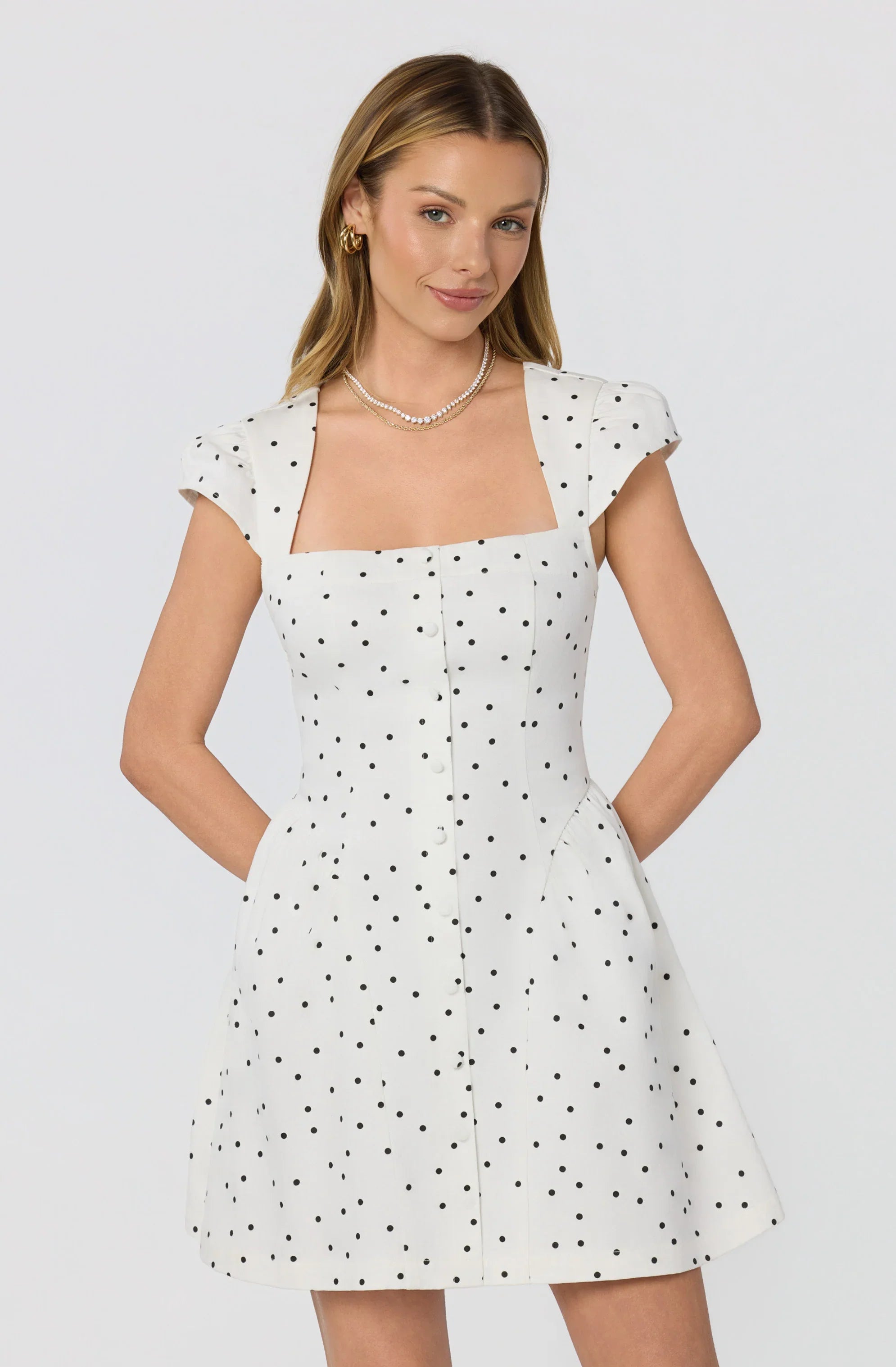 Inixyf Averi Polka Dot Cap Sleeve Mini Dress