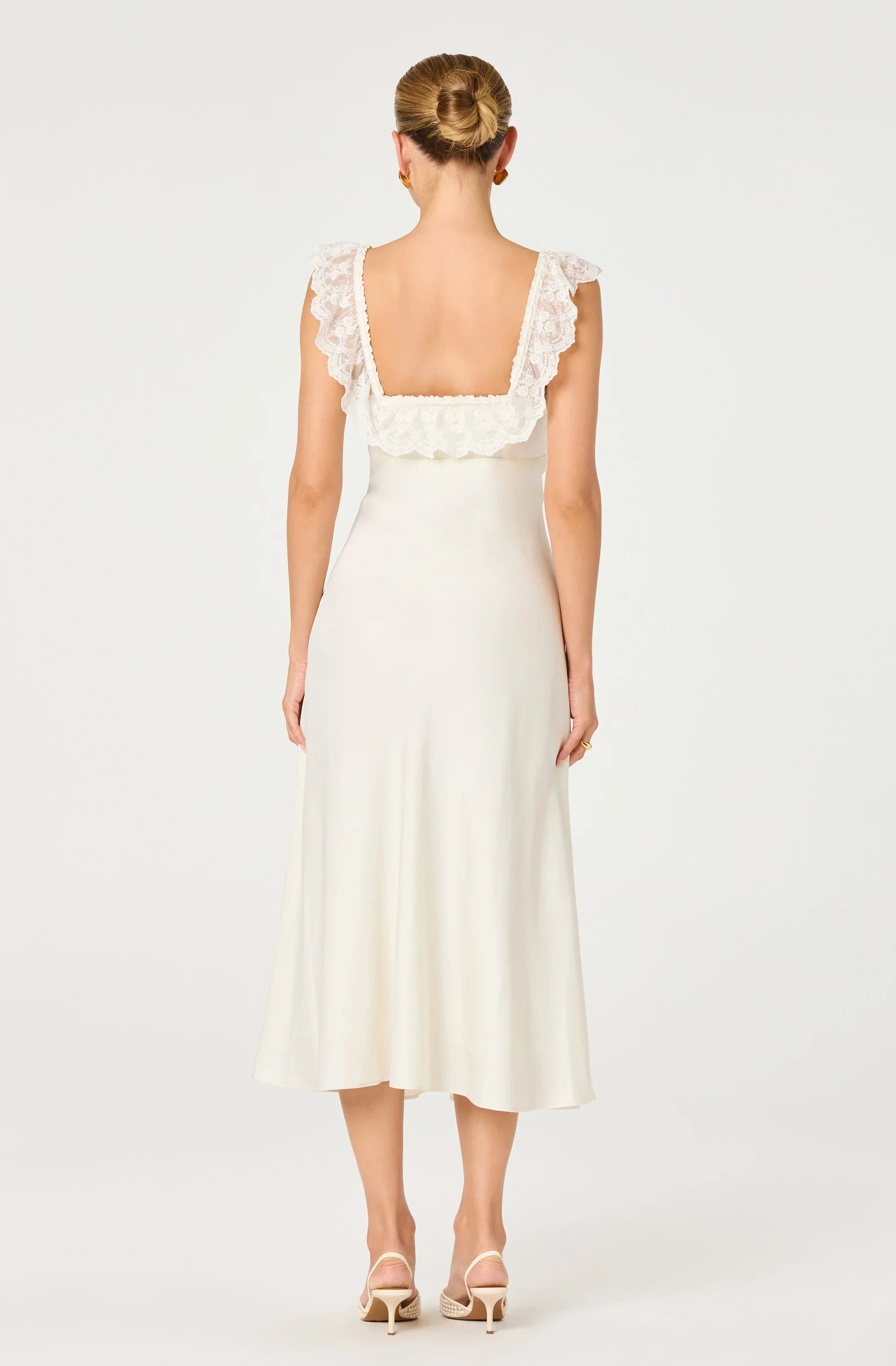 Inixyf Makiya Lace Strap Empire Waist Midi Dress