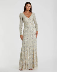 Silver Geometric Embellished Evening Gown - FINAL SALE