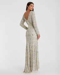 Silver Geometric Embellished Evening Gown - FINAL SALE