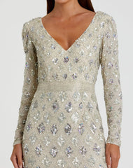 Silver Geometric Embellished Evening Gown - FINAL SALE