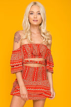 Emory Floral Print Skort Red