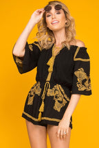 Gabriella Embroidered Tassel Romper Black