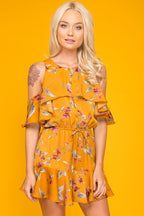 Camila Floral Off The Shoulder Romper Orange
