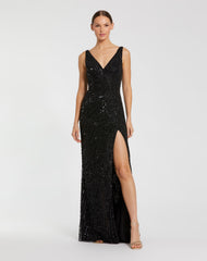 Beaded Floral Sleeveless Gown