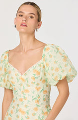 Inixyf Mayra Floral Plissé Puff Sleeve Midi Dress
