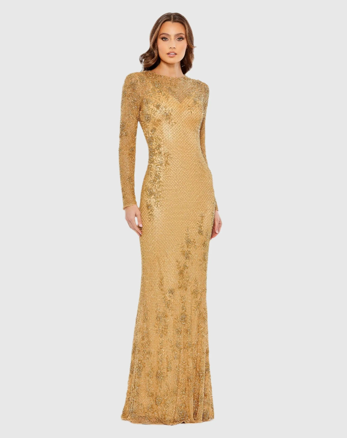 Long Sleeve Beaded Evening Gown