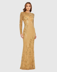 Long Sleeve Beaded Evening Gown