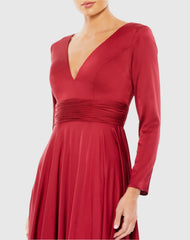 Long Sleeve Satin A-Line Gown with Thigh Slit