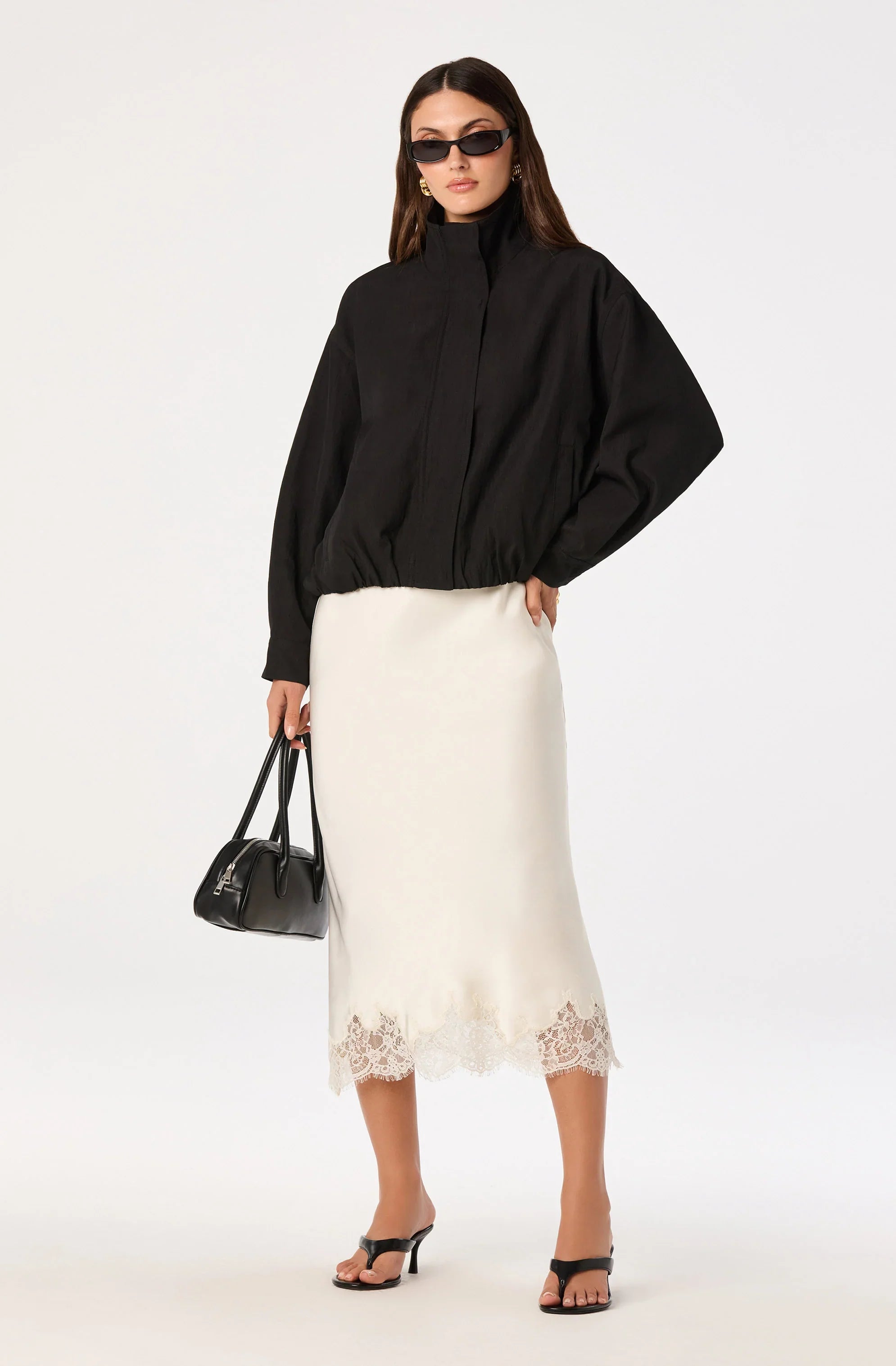 Inixyf Blossom Lace Hem Midi Skirt