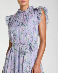 Light Purple Floral Chiffon Cap Sleeve Gown