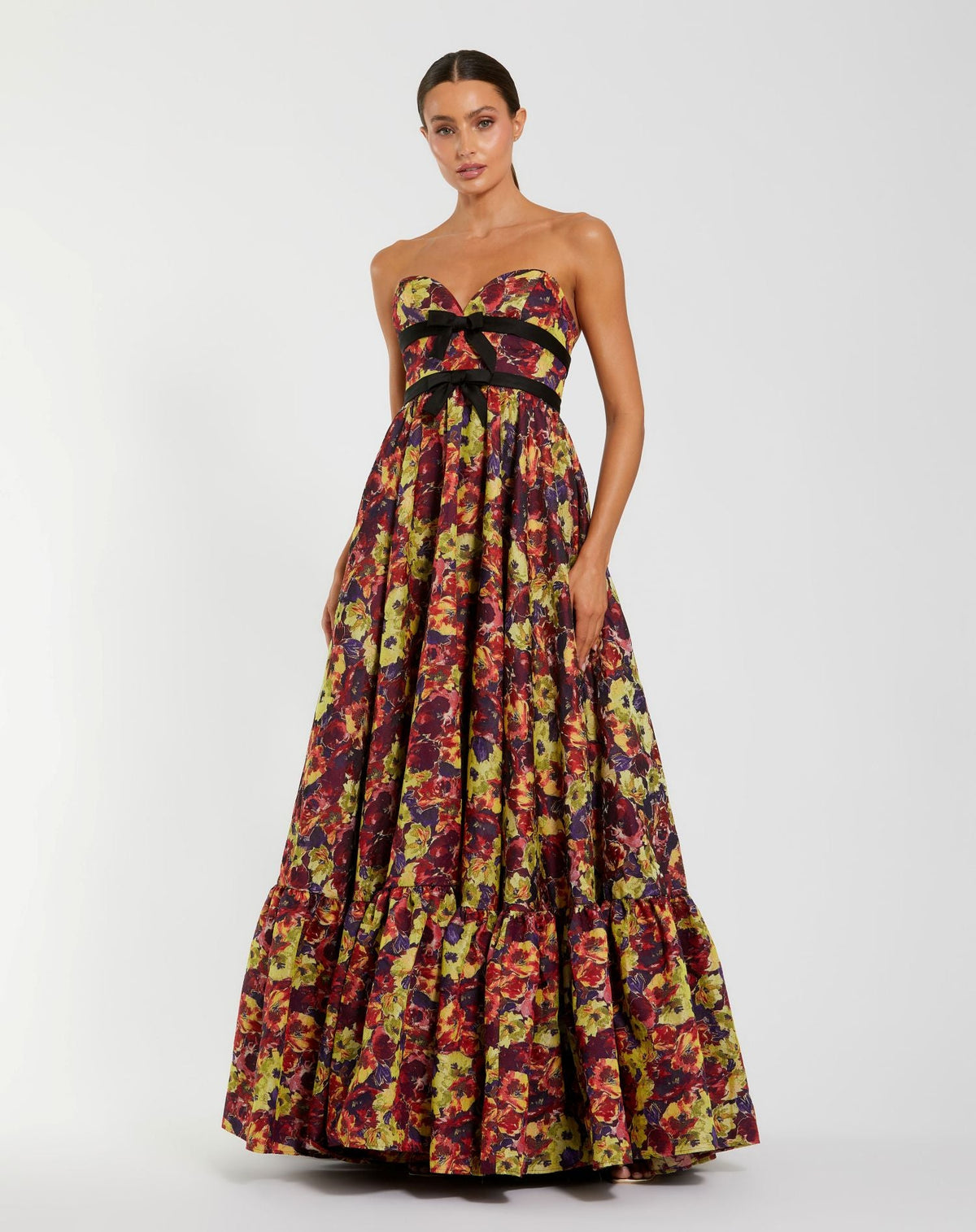 Multicolor Sleeveless Brocade A-Line Gown