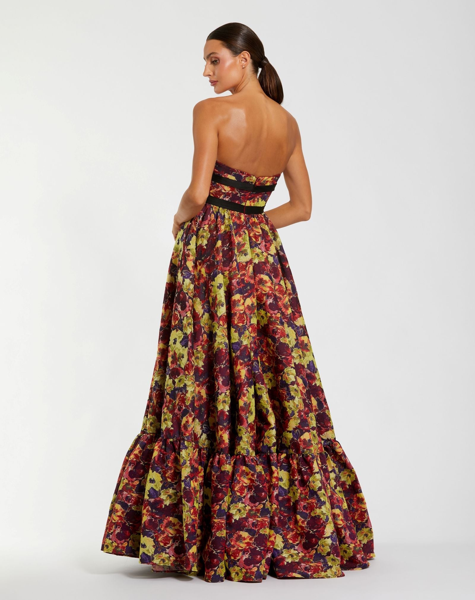 Multicolor Sleeveless Brocade A-Line Gown
