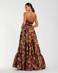 Multicolor Sleeveless Brocade A-Line Gown