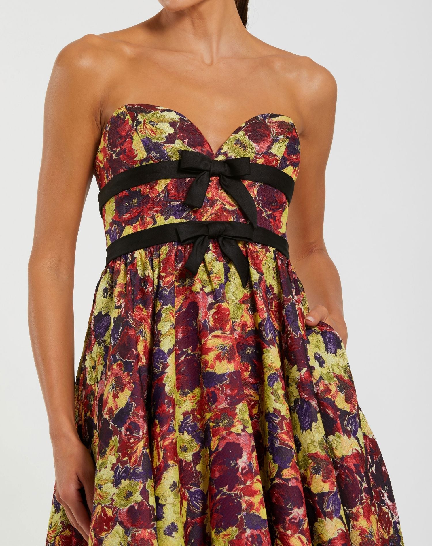 Multicolor Sleeveless Brocade A-Line Gown