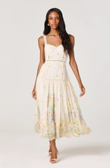 Inixyf Pellagia Embroidered Eyelet Tiered Midi Dress