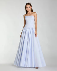 Light Purple Strapless Satin Drop Waist Ball Gown
