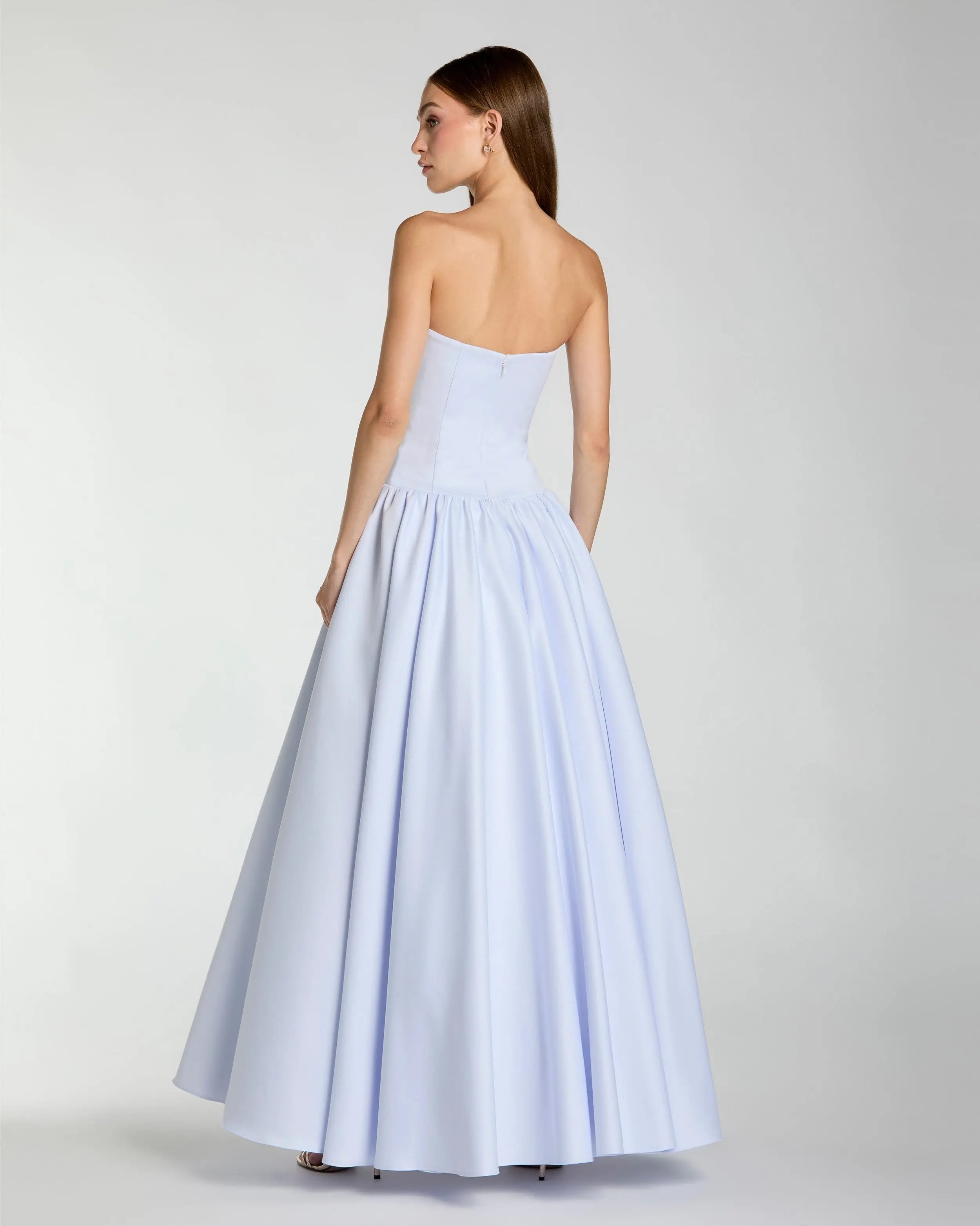 Light Purple Strapless Satin Drop Waist Ball Gown