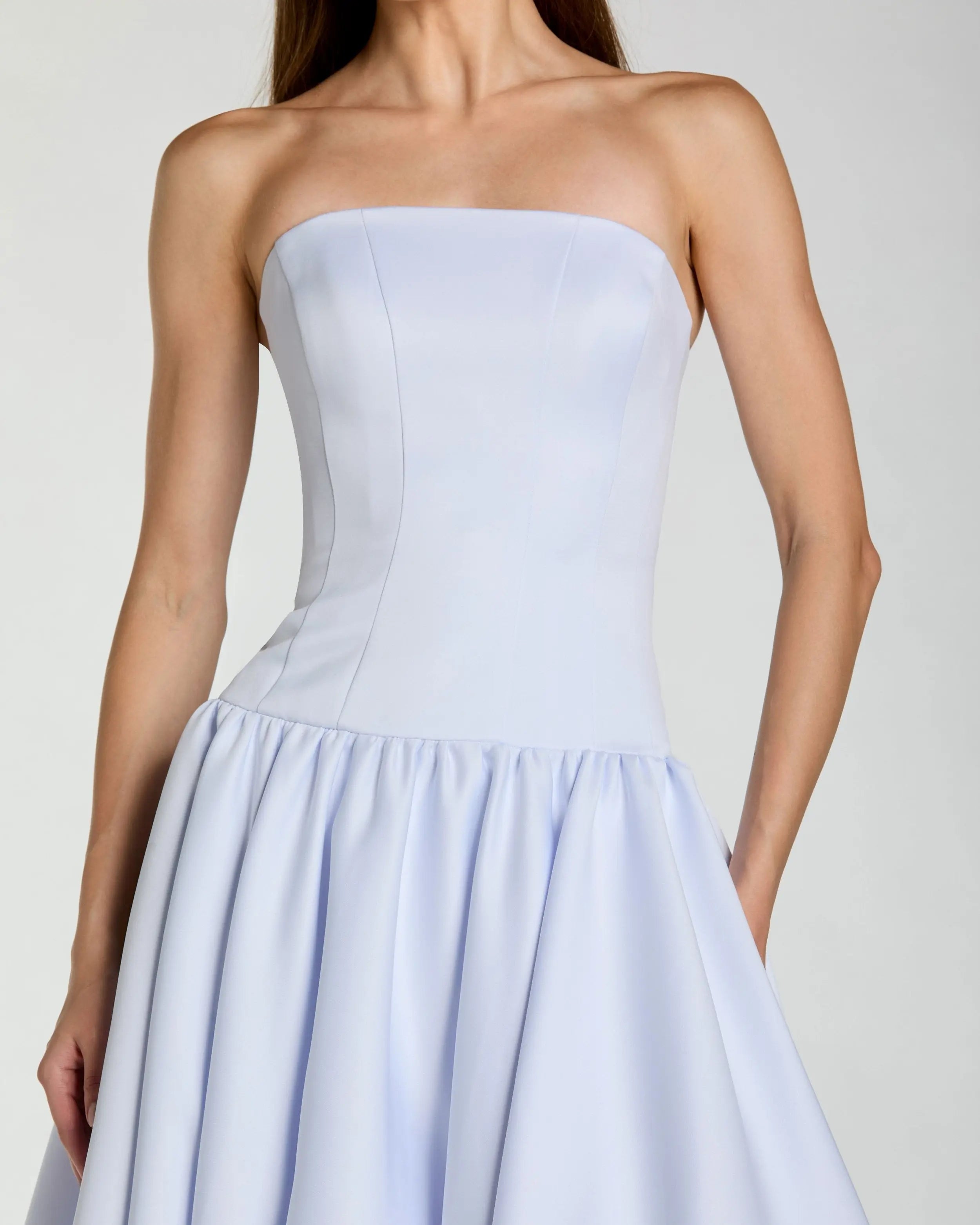 Light Purple Strapless Satin Drop Waist Ball Gown