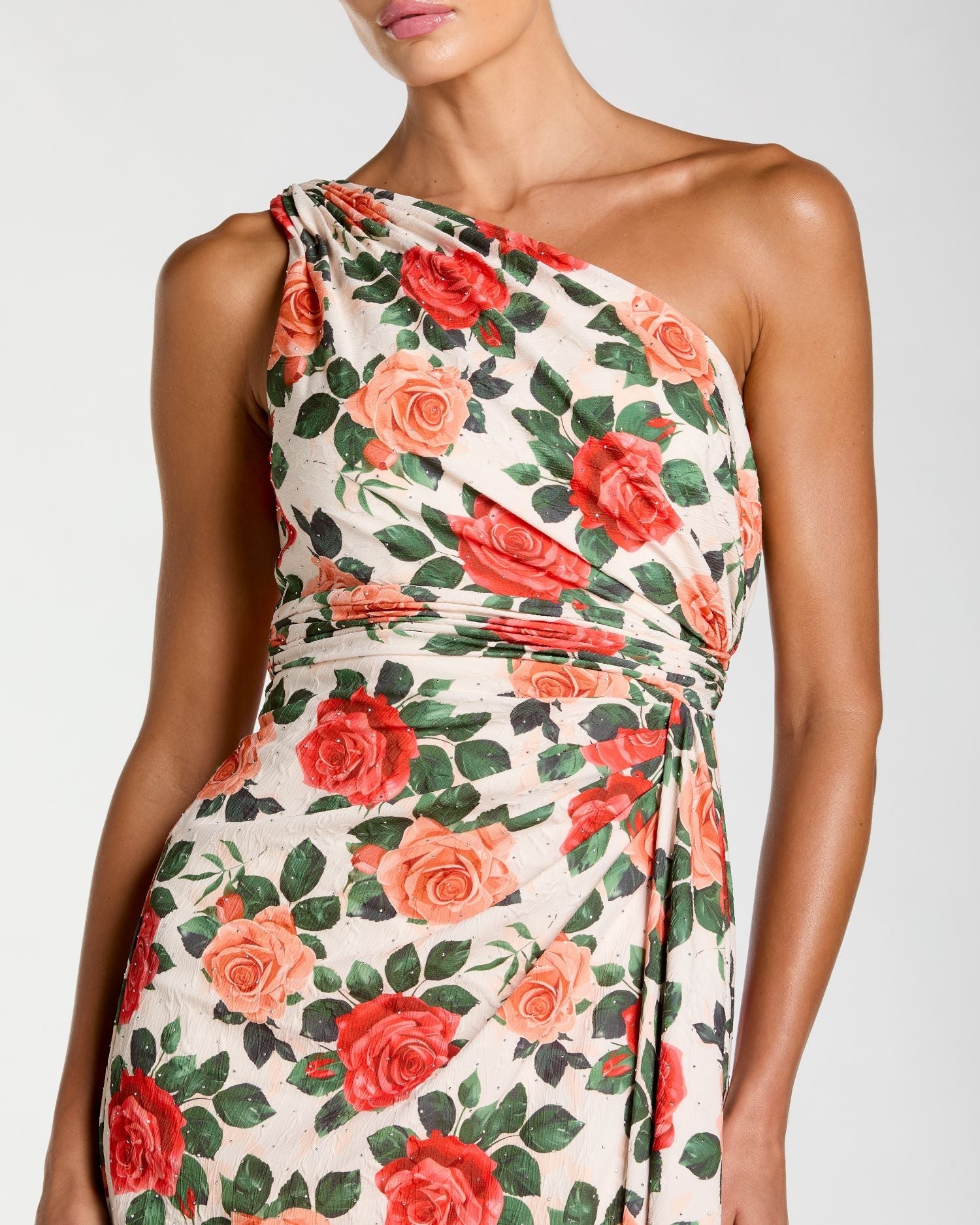 Multicolor Floral One Shoulder Slit Gown
