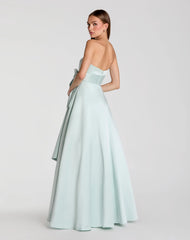 Green Strapless Satin Ball Gown With Bow Detail