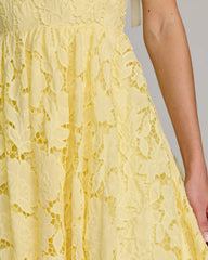 Yellow Lace Bow Strap Midi Dress