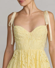 Yellow Lace Bow Strap Midi Dress