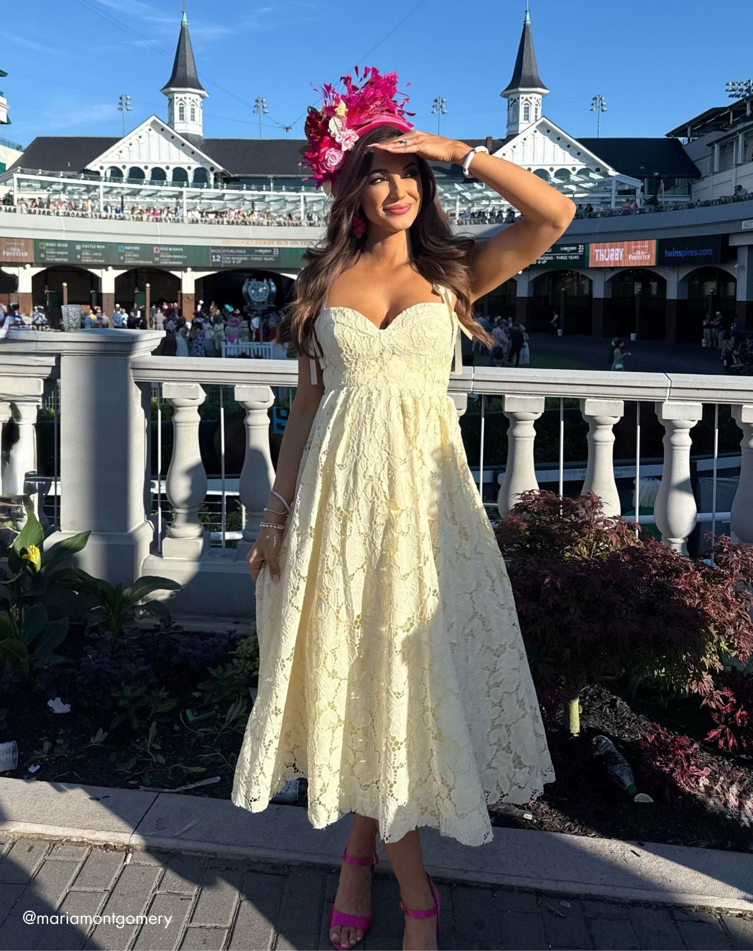 Yellow Lace Bow Strap Midi Dress
