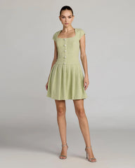 Green Tweed Cap Sleeve Pleated Mini Dress
