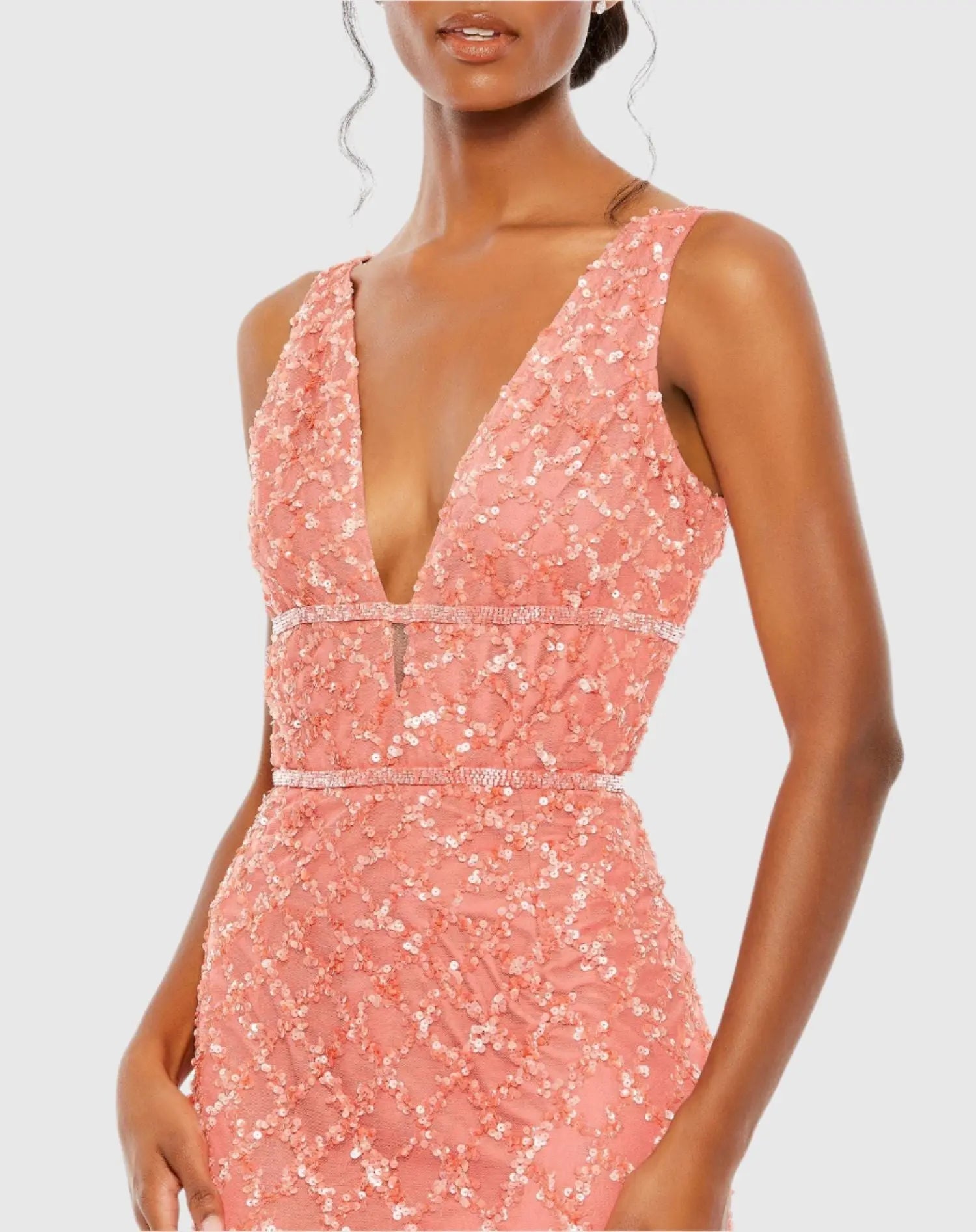 Pink Sequin Embellished Sleeveless Column Gown
