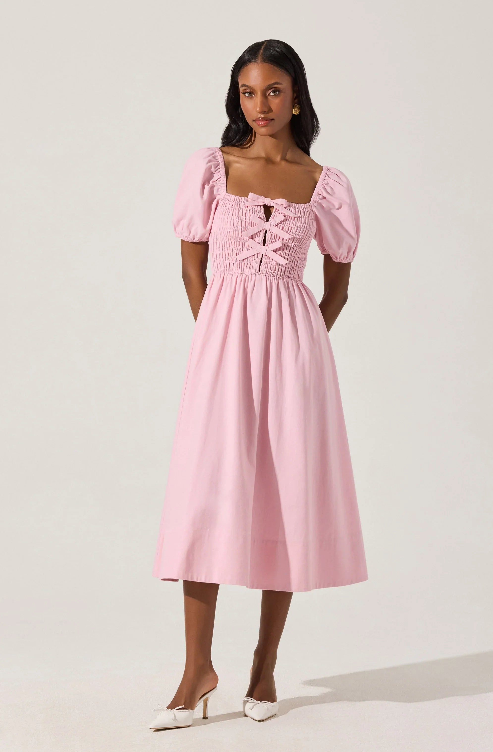 Lbruh Smocked Bow Midi Dress