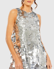 Silver Paillette Sequin Sleeveless Mini Dress