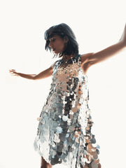 Silver Paillette Sequin Sleeveless Mini Dress
