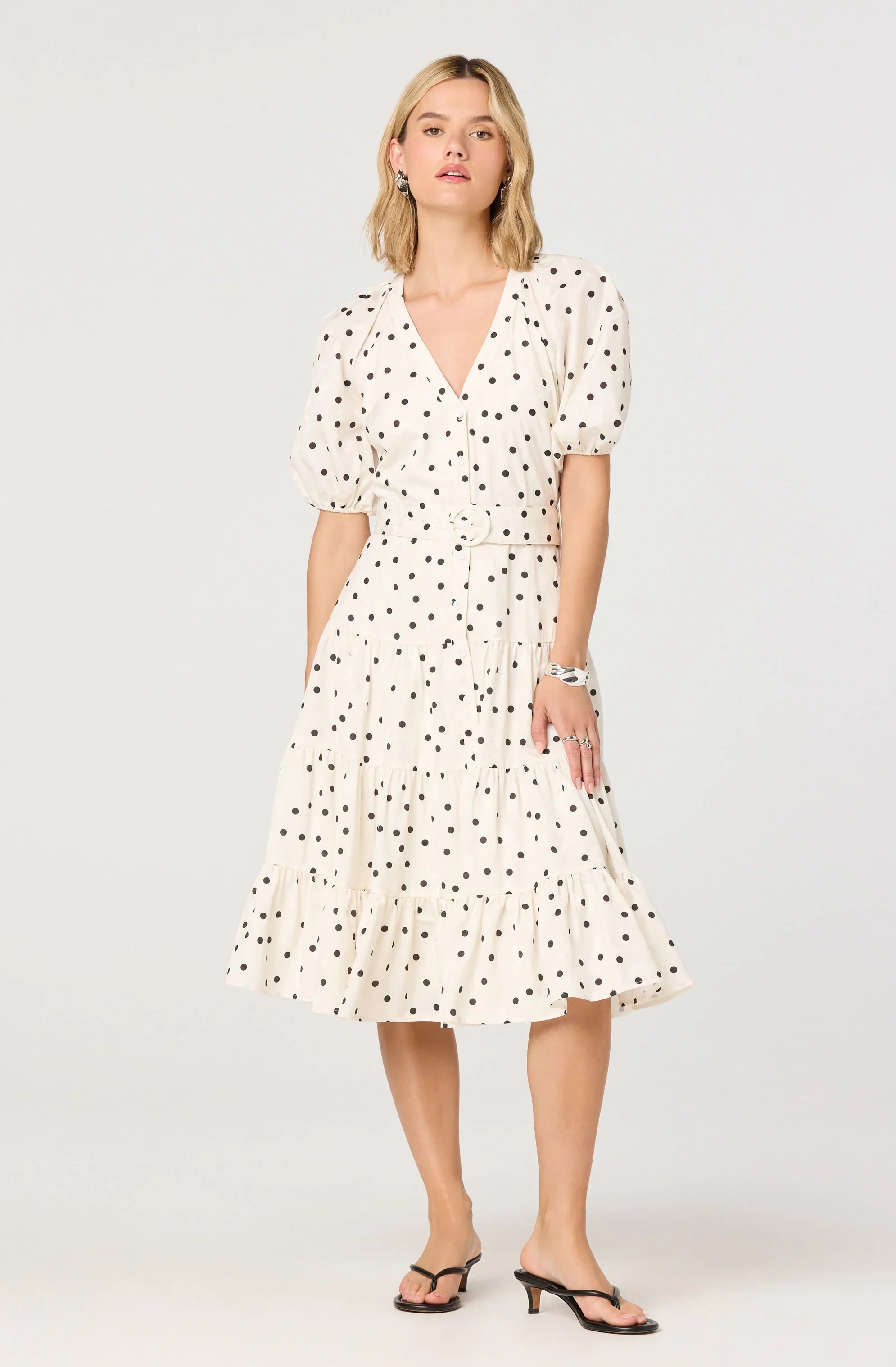 Inixyf Minnie Polka Dot Tiered Midi Dress