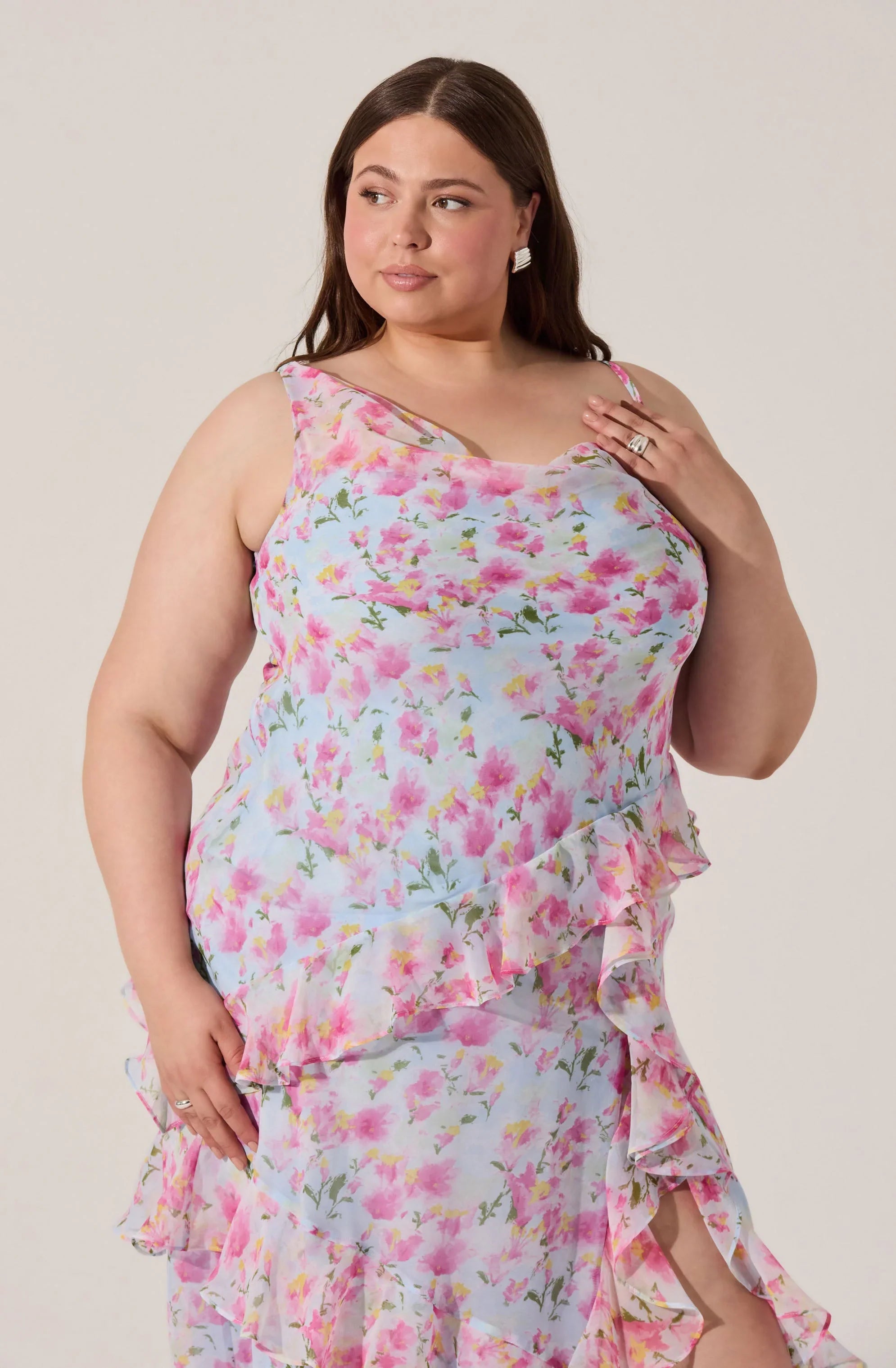 Lbruh Levina Asymmetric Floral Ruffle Maxi Dress