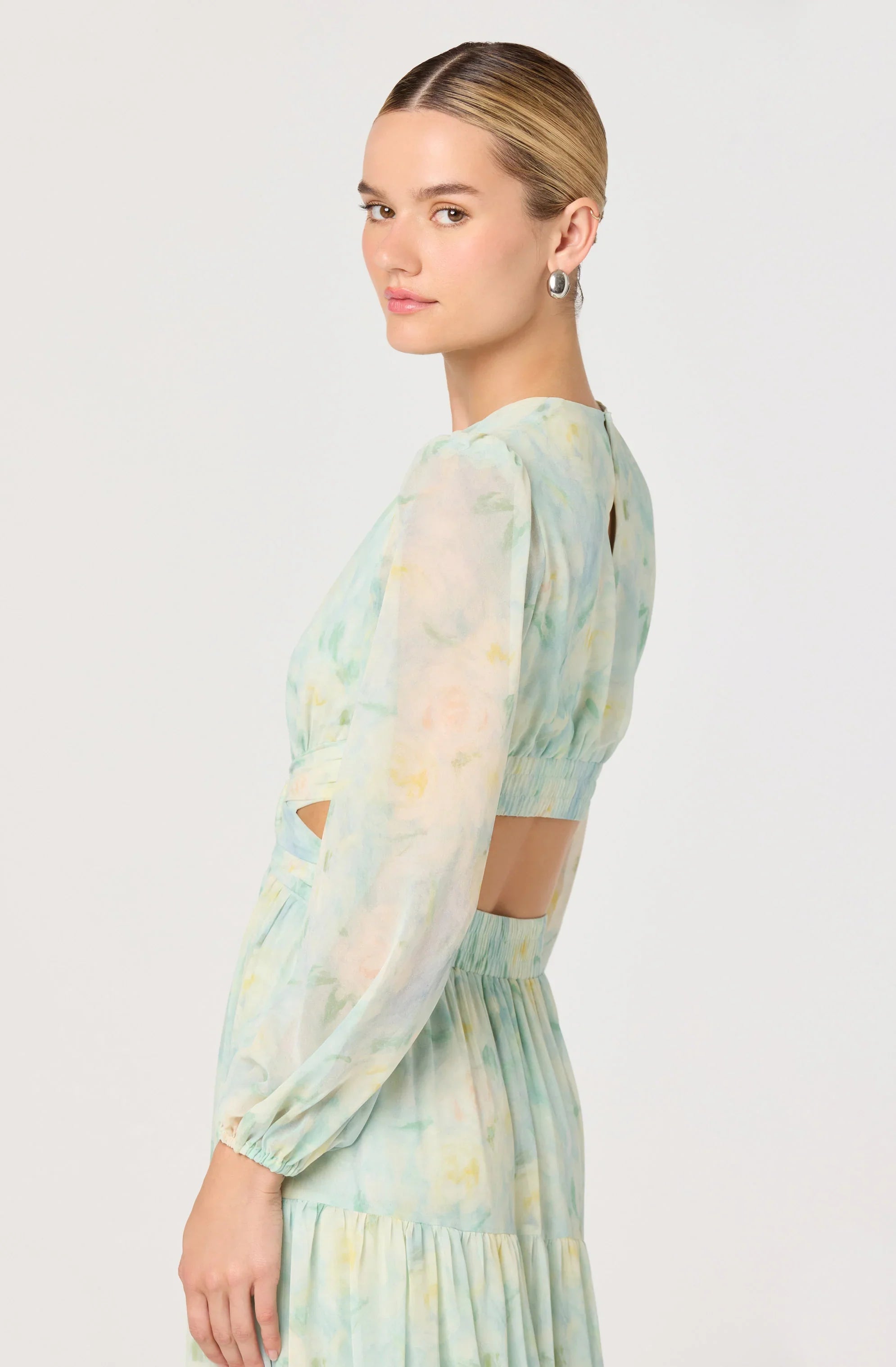 Inixyf Klarissa Floral Cutout Balloon Sleeve Maxi Dress