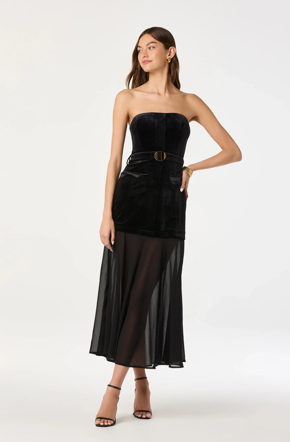 Lbruh Strapless Contrast Belted Midi Dress