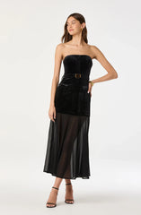 Lbruh Strapless Contrast Belted Midi Dress