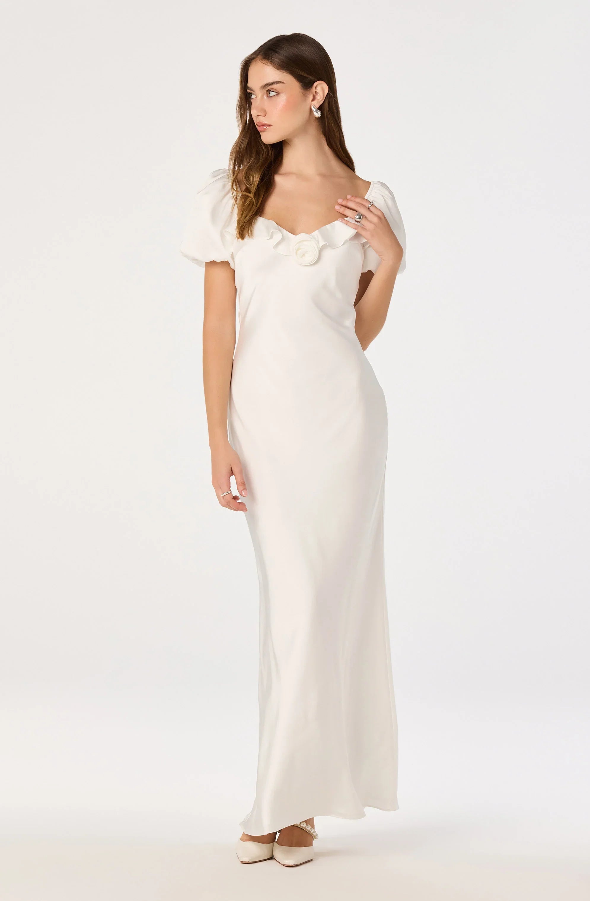 Inixyf Bethrose 3D Rose Satin Maxi Dress