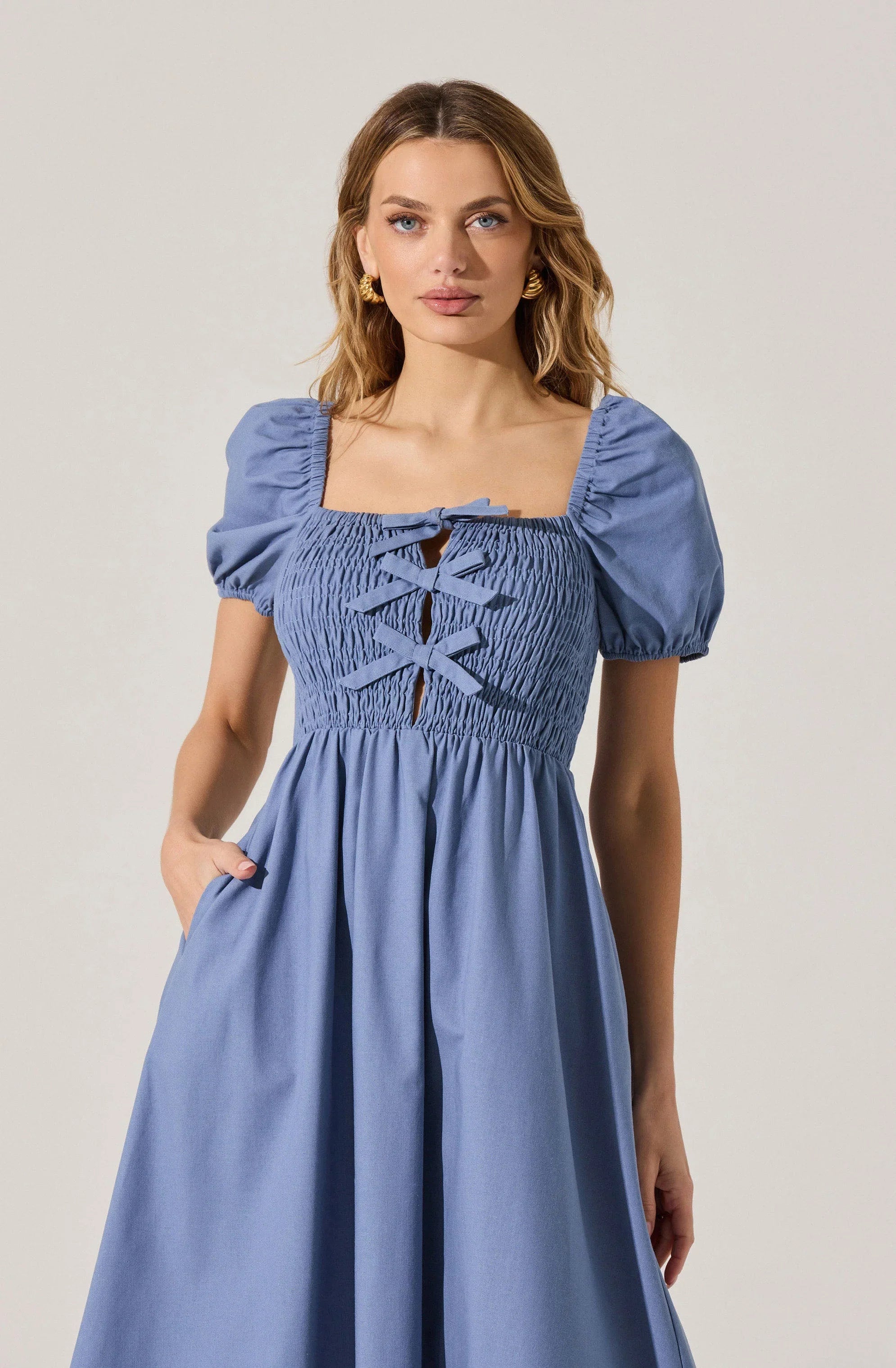 Lbruh Smocked Bow Midi Dress