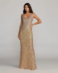 Gold Sequin Scoop Neck Column Gown
