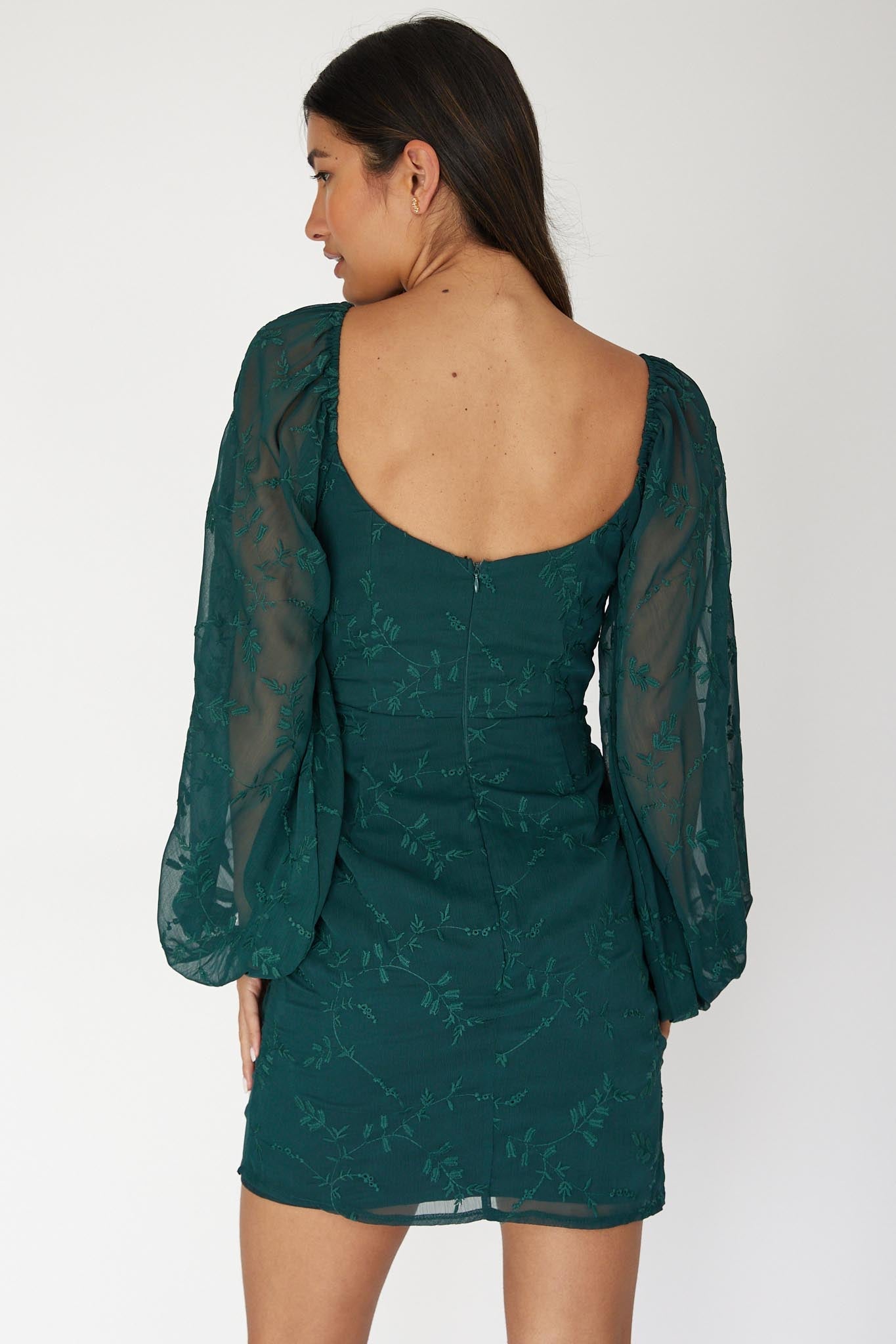 Aphrodite Long Sleeve Embroidered Dress Forest Green Secondary image