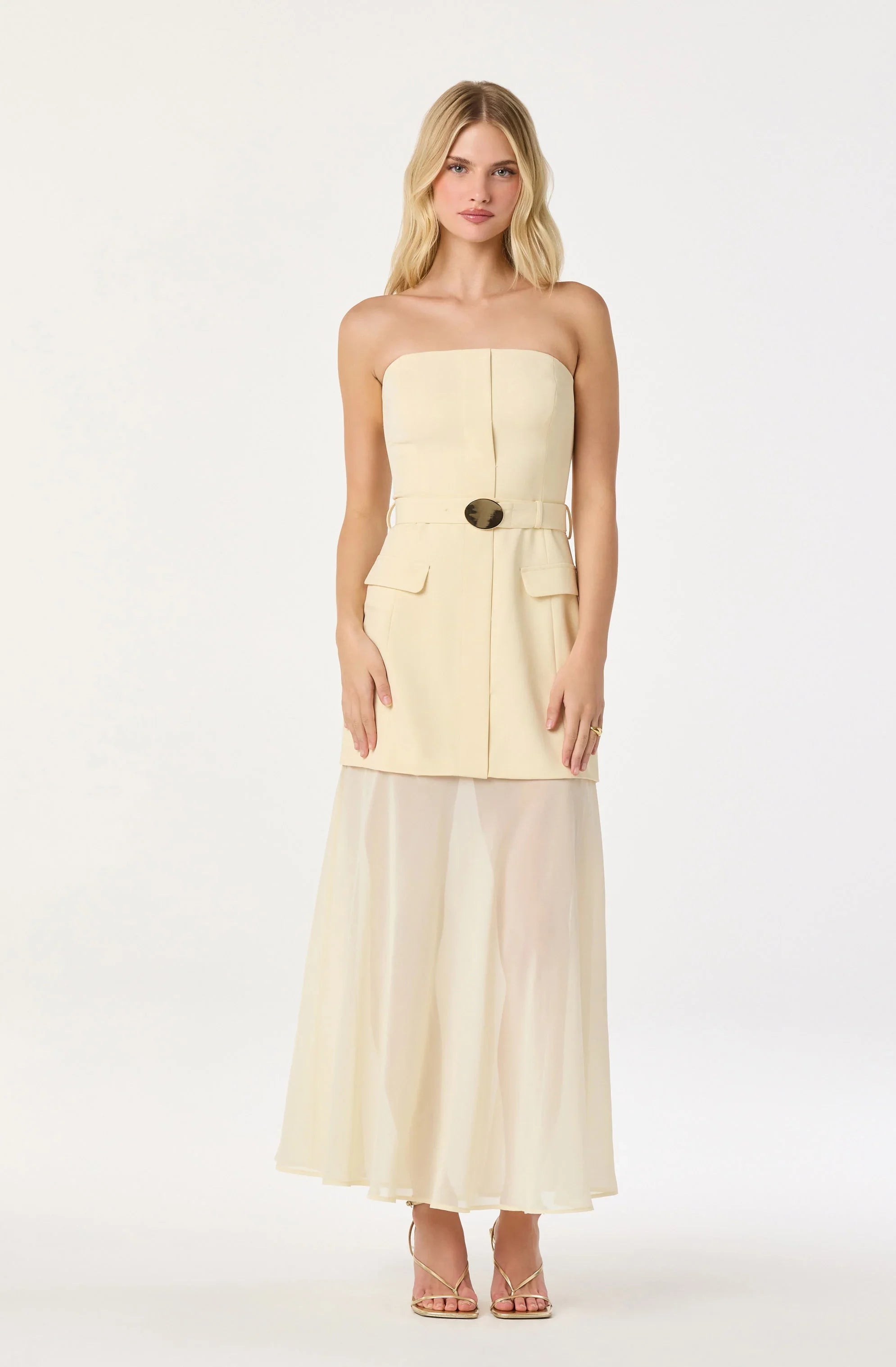 Lbruh Strapless Contrast Belted Dress